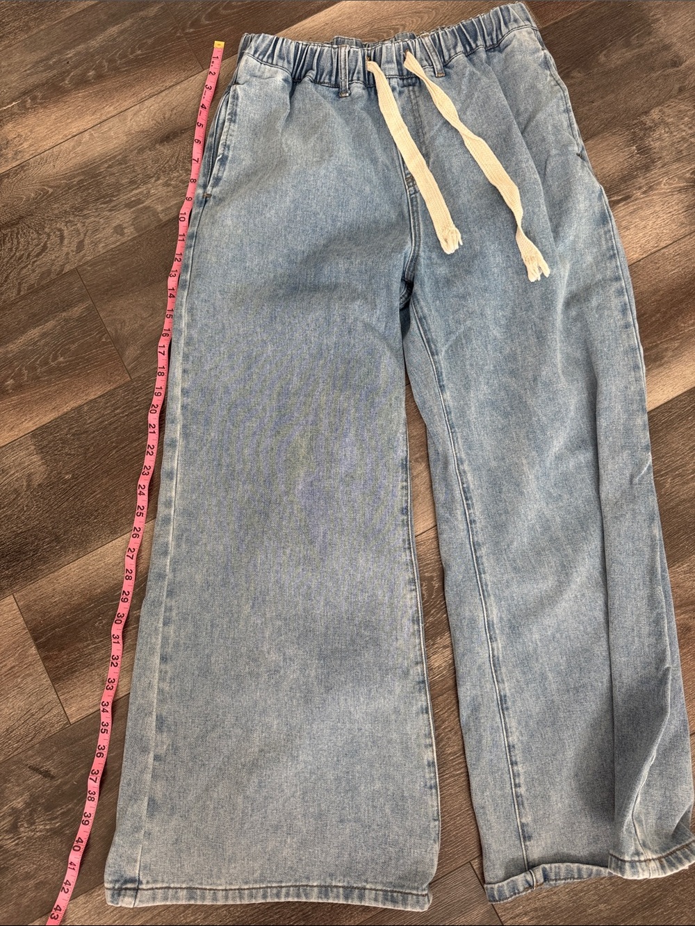 Cider Light Blue Relaxed Drawstring tie Denim wide leg Jeans for women size XL - Picture 6 of 6
